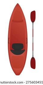 Red kayak boat with paddle. vector