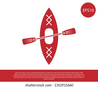 Red Kayak and paddle icon isolated on white background. Kayak and canoe for fishing and tourism. Outdoor activities. Vector Illustration