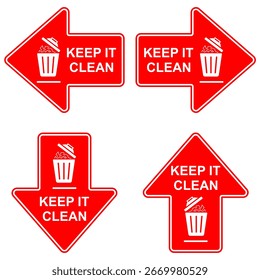 Red Keep It Clean Sign with Arrow Direction, Waste Bin Symbol Vector Illustration Isolated on White Background