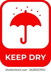 Red Keep Dry symbol featuring an umbrella with raindrops, commonly used on packages to indicate protection from moisture during shipping and storage.