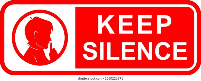 Ícone de modelo de adesivo vermelho KEEP SILENCE, sinal de vetor simples para aviso e proibição, design editável EPS isolado no branco