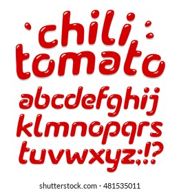 Red ketchup alphabet, vector illustration