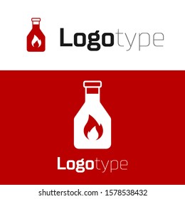 Red Ketchup bottle icon isolated on white background. Logo design template element. Vector Illustration