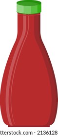 Red ketchup bottle, illustration, vector on a white background.