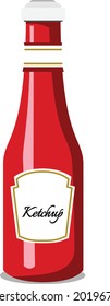 Una botella roja de ketchup con pegatina blanca
