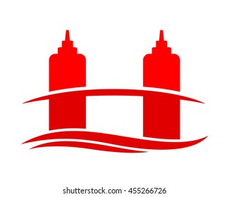 red ketchup sauce bottle bridge silhouette image vector icon