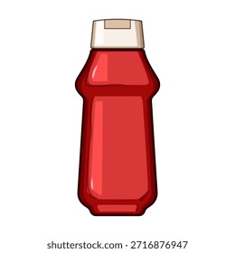 Recipiente de molho ketchup vermelho com uma tampa superior de flip branca em pé, representando condimentos, fast food e ingredientes culinários em um estilo de desenho animado vetor simples