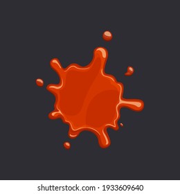 Red Ketchup Sauce Or Strawberry Cream Splash Isolated Icon. Vector Blood Spot, Strawberry Juice Or Jam Red Blot. Barbeque Messy Paste, Food Dressing Liquid Splatter Splotch. Ink Blotch, Liquid Stamp