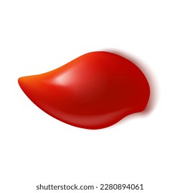 Red ketchup stain or splash, isolated vector blob of vegetable paste. Bbq or salsa gravy splat, single textured smear. 3d food condiment realistic splatter drop