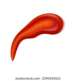 Red ketchup stain or splash, isolated vector blob of vegetable paste. Bbq or salsa gravy splat, single textured smear. 3d food condiment realistic splatter drop