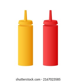 Red ketchup and yellow mustard bottle on white background. Vector illustration design. Isolated cartoon vector illustration