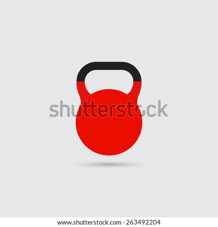 Red kettle bell icon on gray gradient background, flat design style. Vector illustration eps 10.