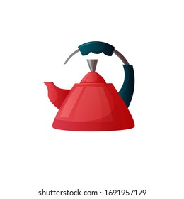 Red kettle cartoon illustration isolated on white background. Kitchen equipment.