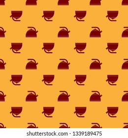 Red Kettle with handle icon isolated seamless pattern on brown background. Teapot icon. Flat design. Vector Illustration