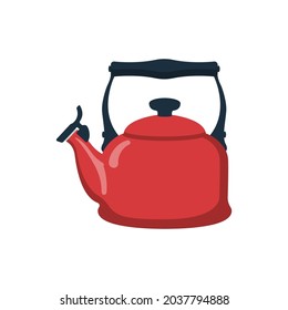 Red kettle icon. Kitchenware. Object for cooking tea and boiling water. Vector illustration flat design. Isolated on white background.