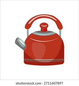 Chaleira vermelha isolada na branca. Aparelho de cozinha para água fervente, preparação de chá e decoração de casa.
