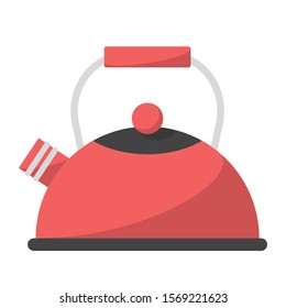 Red kettle vector isolated. Hot pot, kitchen utensil. Object for water boil.