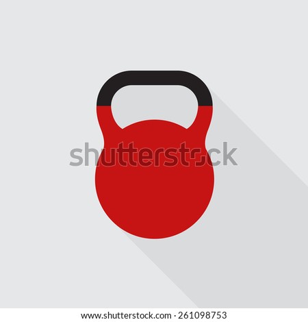 Red kettlebell icon with long shadow on gray background.