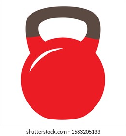 Red kettlebell icon on a white gradient background, flat design style. 