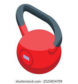 Icono isométrico rojo del kettlebell que ilustra el equipo del gimnasio para un App de la aptitud