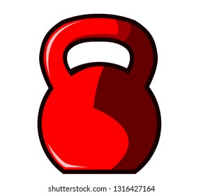 Red kettlebell with shadows isolated in a white background.