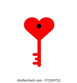 The red key to the heart on a white background. Vector illustration