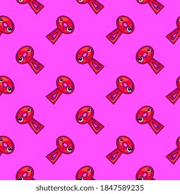 Red Key Hole, Seamless Pattern On Purple Background.