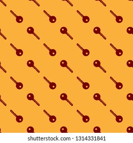 Red Key icon isolated seamless pattern on brown background. Vector Illustration