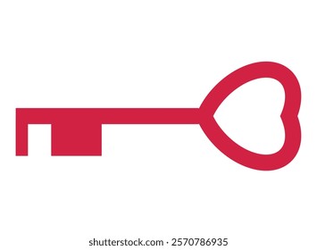 Red Key love flat icon illustration. Valentines day decoration isolated on white background.
