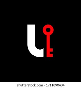 Red Key Vector Logo Letter U. U Safety and Security Letter Design Vector