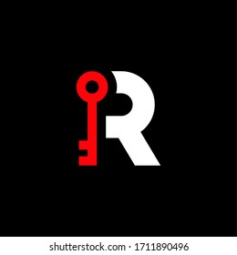 Red Key Vector Logo Letter R. R Safety and Security Letter Design Vector