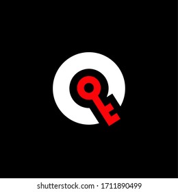 Red Key Vector Logo Letter Q. Q Safety and Security Letter Design Vector