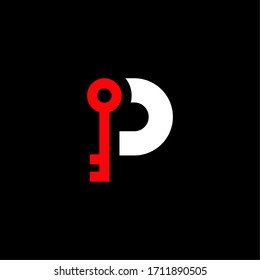 Red Key Vector Logo Letter P. P Safety and Security Letter Design Vector