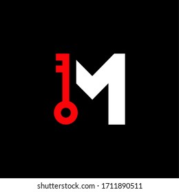 Red Key Vector Logo Letter M. M Safety and Security Letter Design Vector