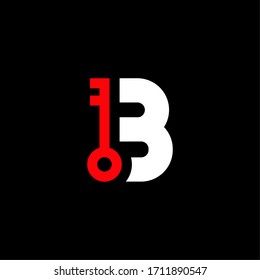 Red Key Vector Logo Letter B. B Safety and Security Letter Design Vector