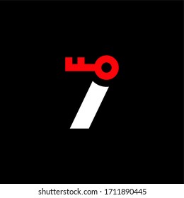 Red Key Vector Logo Number 7. 7 Safety and Security Number Design Vector
