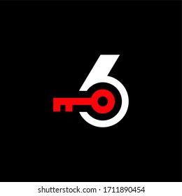 Red Key Vector Logo Number 6. 6 Safety and Security Number Design Vector