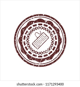 Red keyboard icon inside distress rubber grunge texture stamp