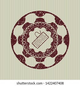 Red keyboard icon inside distress grunge style stamp