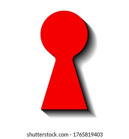 Red keyhole and black shadow on a white background, sign for design, vector illustration