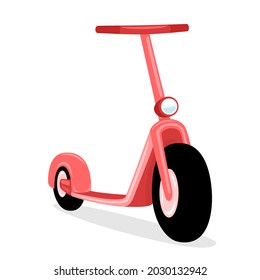 Red kick scooter, electric scooter on white background.