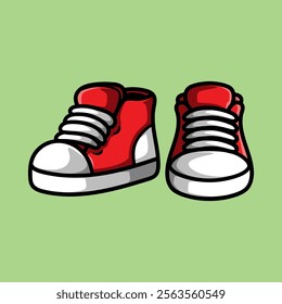 red kid shoes cartoon isolated colored drawing line art style sketch classic vintage design illustration