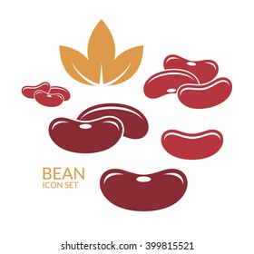 Red Kidney Bean. Icon Set. Vector Illustration 