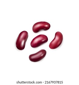 Red kidney beans isolated. Cooked bean pile, baked legume, canned red beans, rajma, Phaseolus vulgaris, leguminous salad ingredient on white background top view, vector illustration