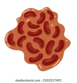 Red kidney beans in liquid tomato sauce. Canned food, cooking ingredient. Vector isolated on white background. 