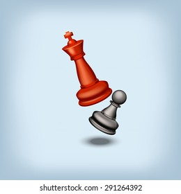 red king beats black pawn on blue background