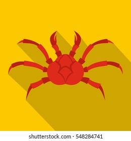 Red king crab icon. Flat illustration of red king crab vector icon for web isolated on yellow background
