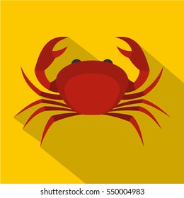 Red king crab icon. Flat illustration of red king crab vector icon for web isolated on yellow background