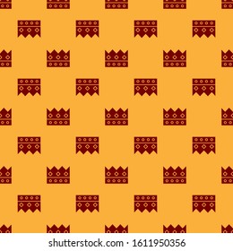 Red King crown icon isolated seamless pattern on brown background.  Vector Illustration