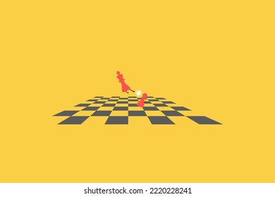 red king knocking down red pawn on chess board game. concept of business strategy and win competition.